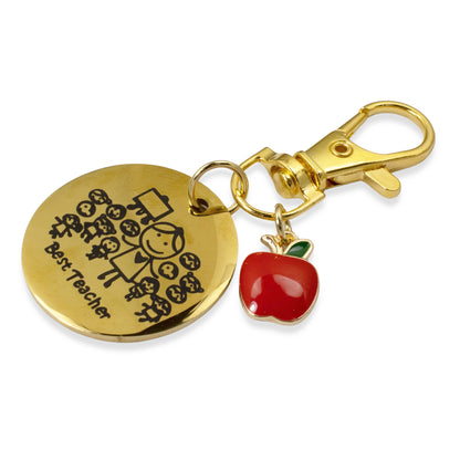 Teacher Appreciation Clip-On Bag or Keychain Charm - "Best Teacher" Medallion + Apple Charm