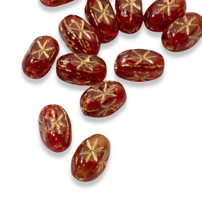 Red Rice Beads Gold Star, 50-Pack Czech Glass Christmas Holiday Jewelry