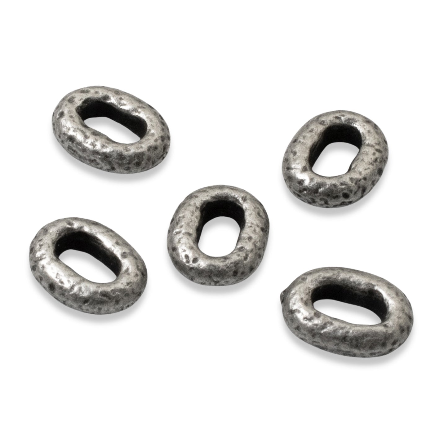 10 Antique Pewter Distressed Oval Beads, Leather Cord Beads, TierraCast Design