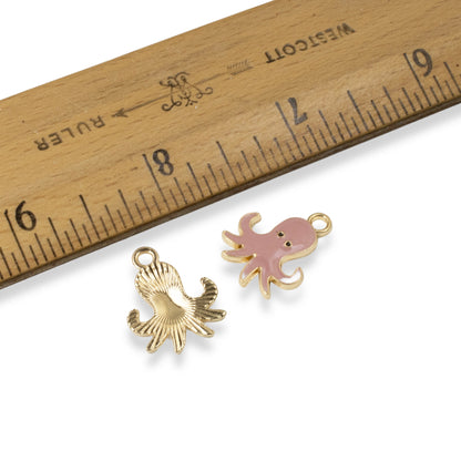 6 Pink Enamel Octopus Charms - Whimsical Pendants for Sea Life Jewelry & Crafts