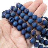 10mm Blue Peacock Druzy Agate Geode Beads, Natural Gemstone + Iridescent Finish