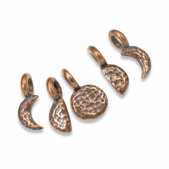 Tiny Phases of the Moon Charms, TierraCast Copper Celestial Lunar Charm Set 5Pcs