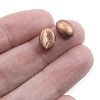 Coffee Bean Beads: Metallic Copper Czech Glass 8mm x 11mm 10 Pack Java Jewelry