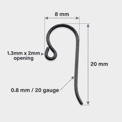 Black Niobium Small Loop Ear Wires 50-Pack: Hypoallergenic Bulk French Hook