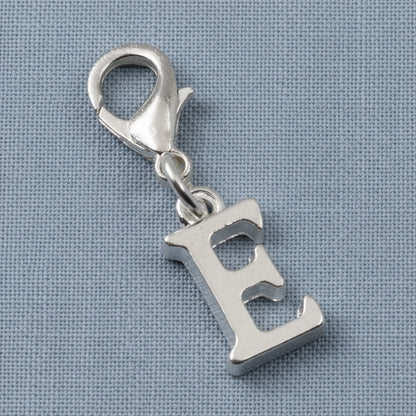 Silver Letter E Charm, Initial Alphabet Clip-On, Personalized Jewelry, Custom Initial Charm