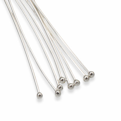 Silver Plated 2" Ball Head Pins, 20 Gauge, 20-Pack Premium Jewelry Supplies