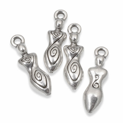 4 Silver Spiral Goddess Charms, Elegant Mother Earth Fertility Pendant