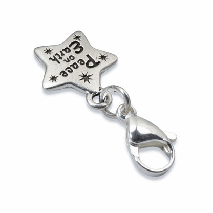 Silver Peace on Earth Clip-On Charm, Christmas Holiday, Spiritual Jewelry Gift