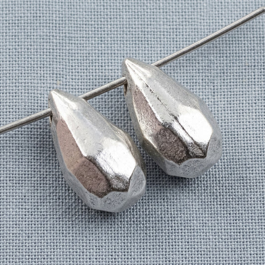 Teardrop Beads, Faceted Antique Silver Pewter Drop Beads, 2 Pack for Earrings, Boho Jewelry Making Supply