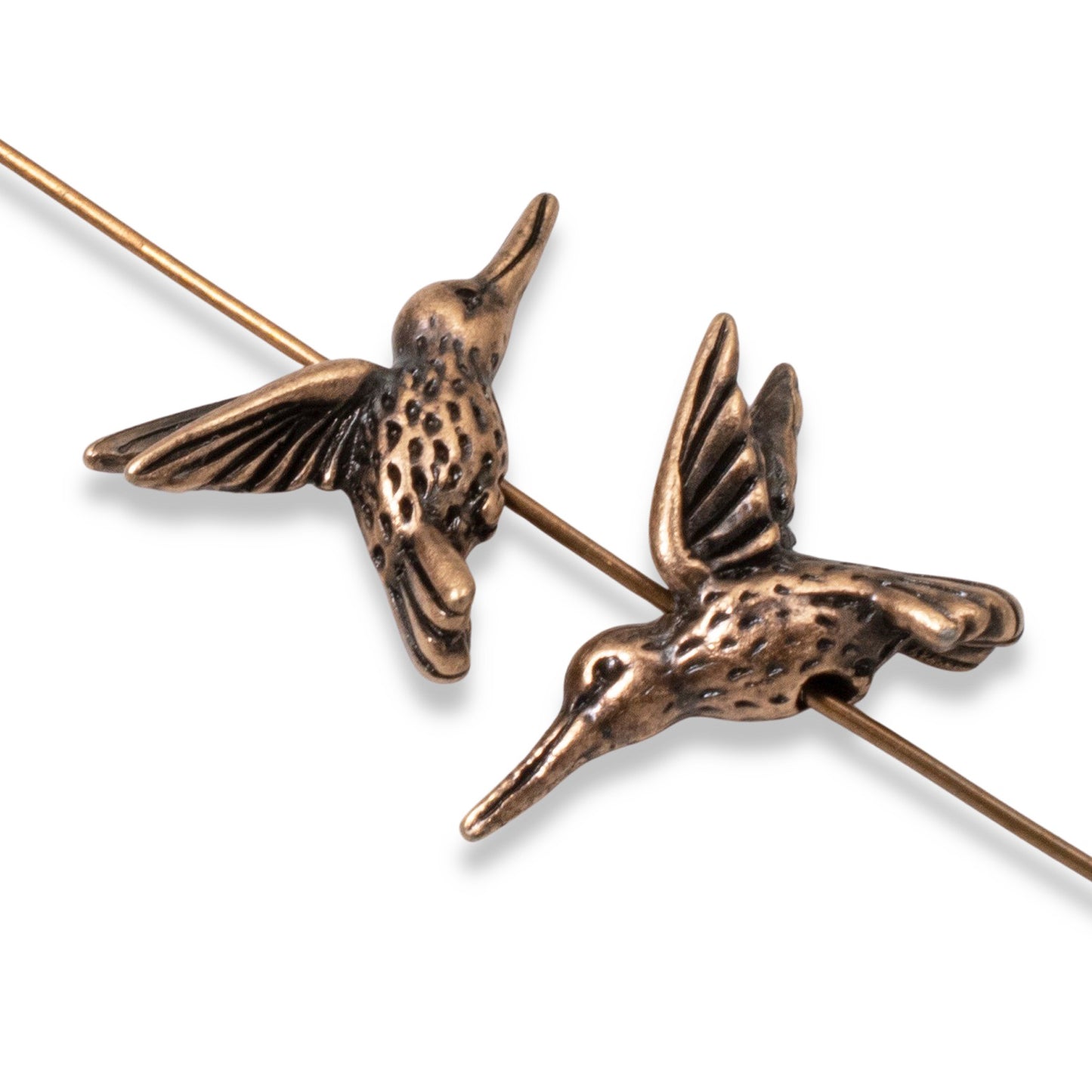 4 Copper Hummingbird Beads - Nature-Inspired 3D Birds for Jewelry Crafts