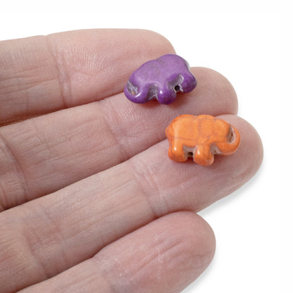 40 Small Elephant Beads, Multi-Colored Set, Synthetic Turquoise Baby Elephants