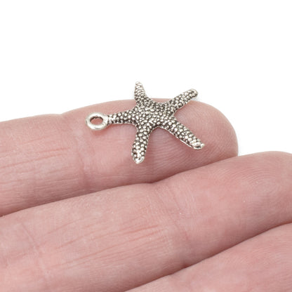 20 Silver Starfish Charms - Metal Beach Ocean Charm - Summer Jewelry Making