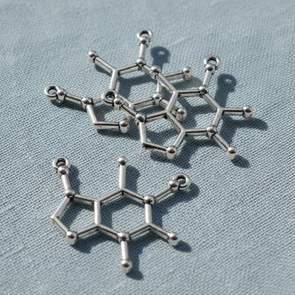 Caffeine Molecule Connector: Antique Silver Science Charm 20-Pack Jewelry Making