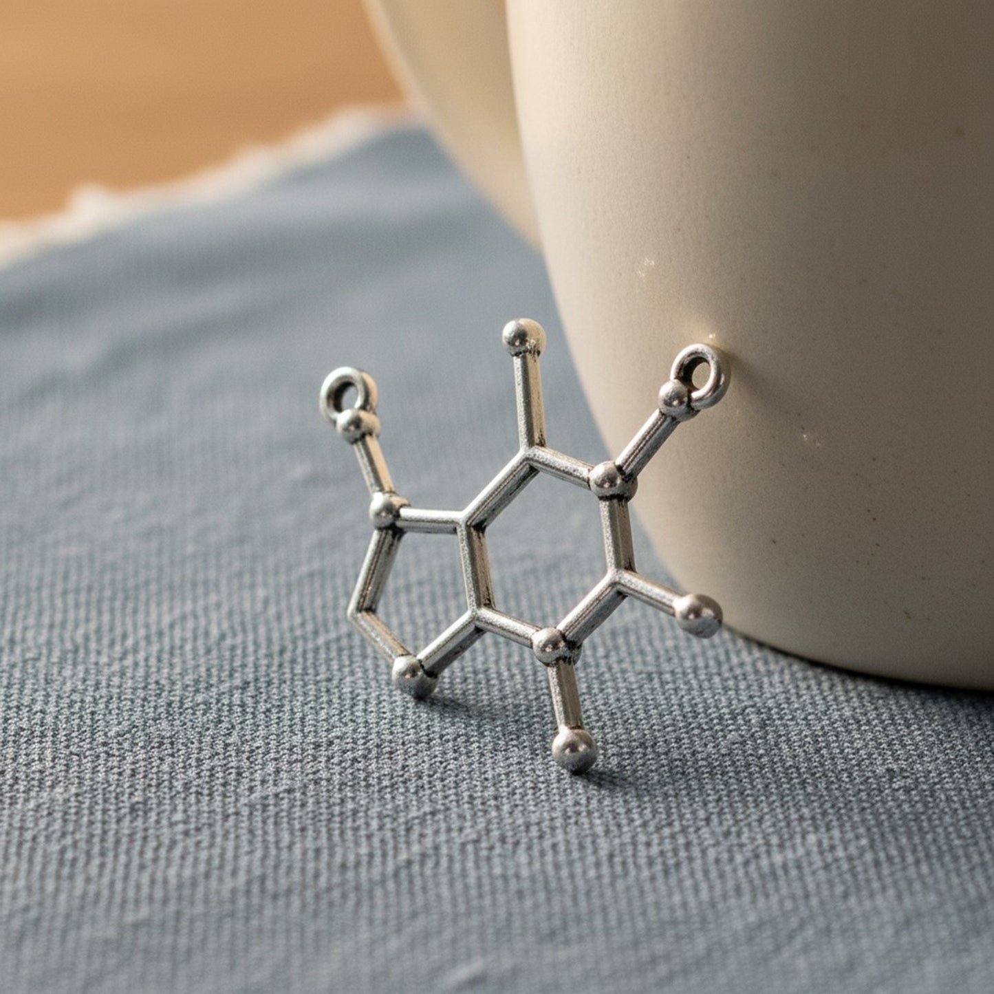 Caffeine Molecule Connector: Antique Silver Science Charm 20-Pack Jewelry Making
