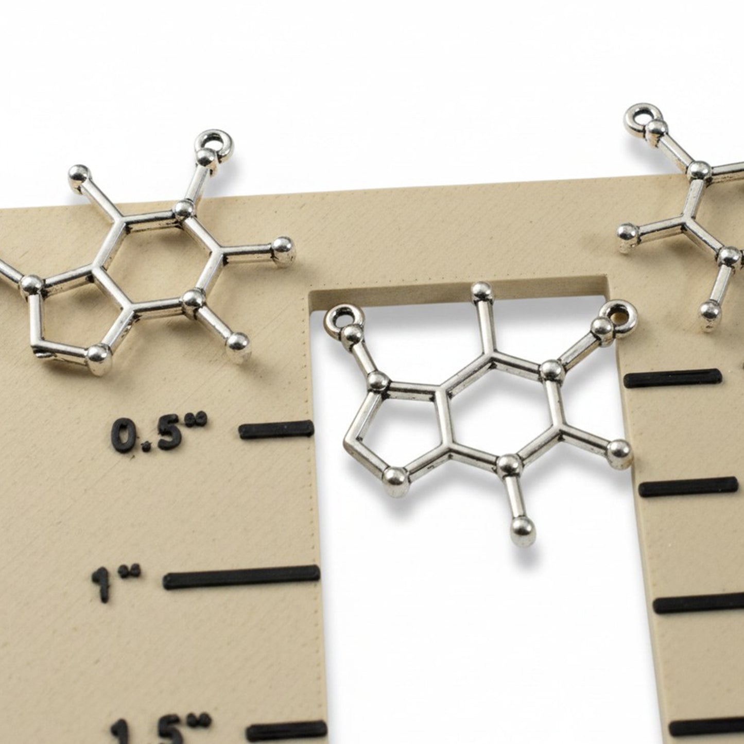 Caffeine Molecule Connector: Antique Silver Science Charm 20-Pack Jewelry Making