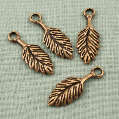 4 Small Leaf Charms - Copper Plated Pewter - Artisan Jewelry Making, Nunn Design