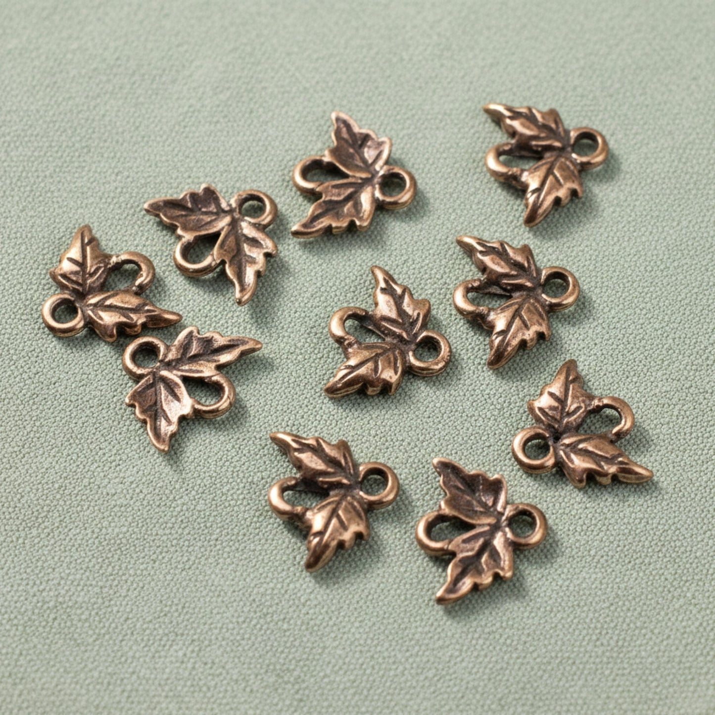 Copper Leaf Links: Antique Finish Rustic Autumn Boho Nature Jewelry Connectors 10-Pack
