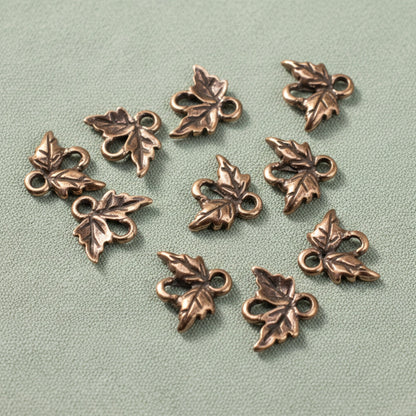 Copper Leaf Links: Antique Finish Rustic Autumn Boho Nature Jewelry Connectors 10-Pack