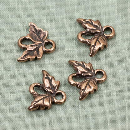 Copper Leaf Links: Antique Finish Rustic Autumn Boho Nature Jewelry Connectors 10-Pack