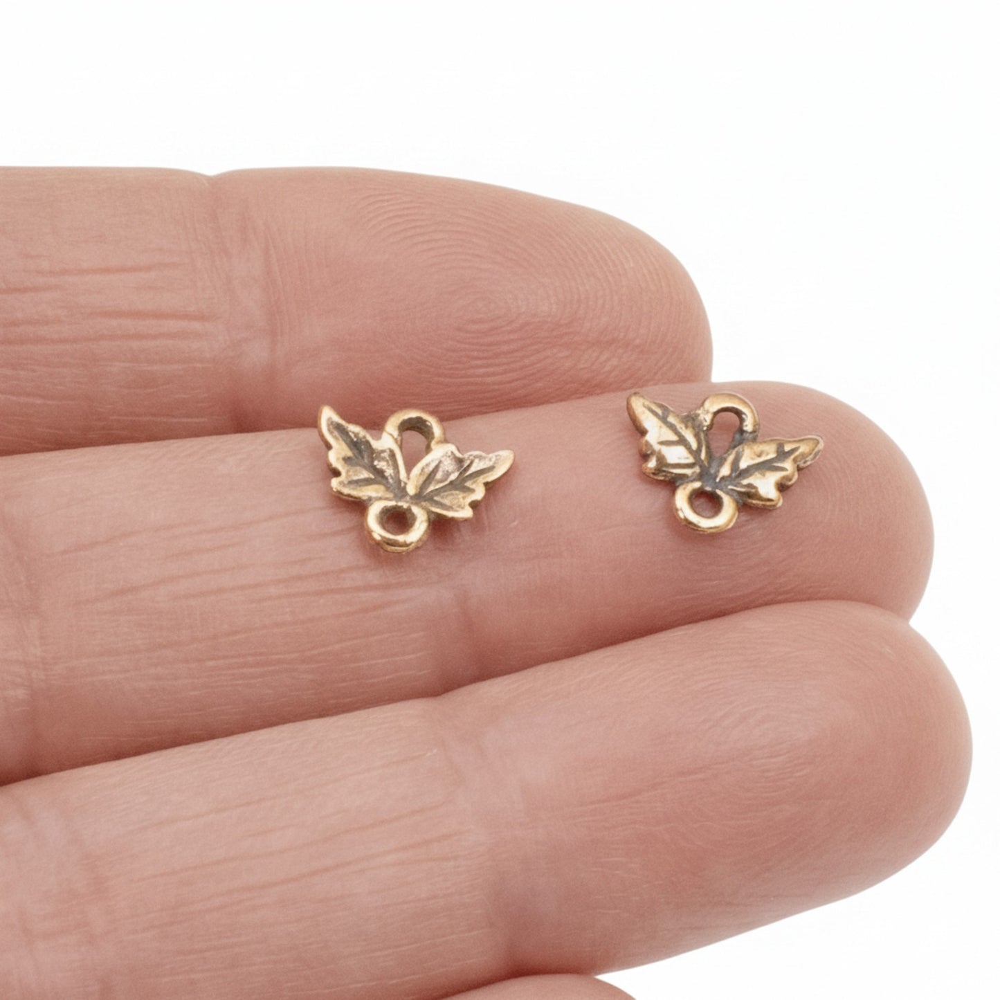 Copper Leaf Links: Antique Finish Rustic Autumn Boho Nature Jewelry Connectors 10-Pack