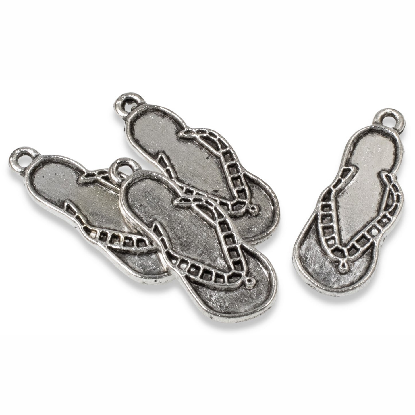 12 Silver Flip Flop Sandal Charms - Beach-Themed Pendant Pack for Crafts & Gifts