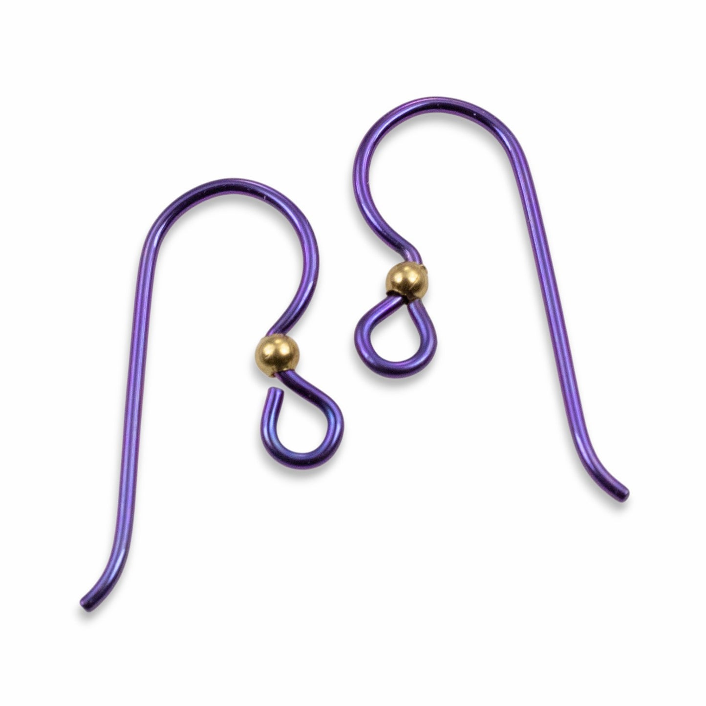 10 Purple Niobium Ear Wires 2mm Brass Accent Bead 20 Gauge Hypoallergenic Boho USA