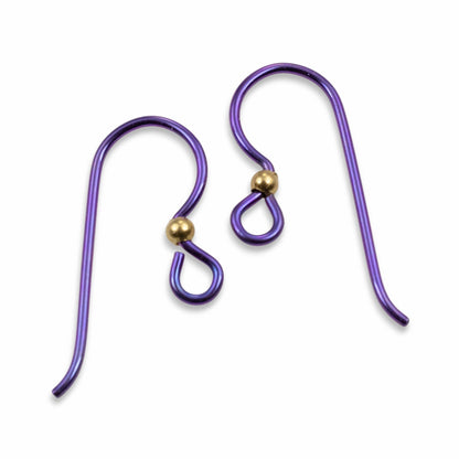 10 Purple Niobium Ear Wires 2mm Brass Accent Bead 20 Gauge Hypoallergenic Boho USA