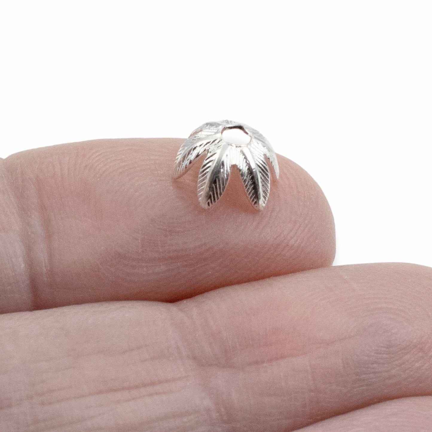 Daisy Bead Caps 8mm Sterling Silver-Plated Pewter: Floral Metal Findings USA Made 4-Pack Jewelry Making