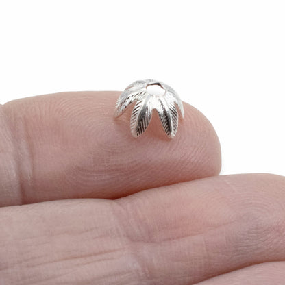Daisy Bead Caps 8mm Sterling Silver-Plated Pewter: Floral Metal Findings USA Made 4-Pack Jewelry Making