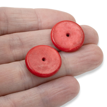 25-Pack 20mm Red Magnesite Beads - Stone Heishi Disk Spacer - DIY Crafts