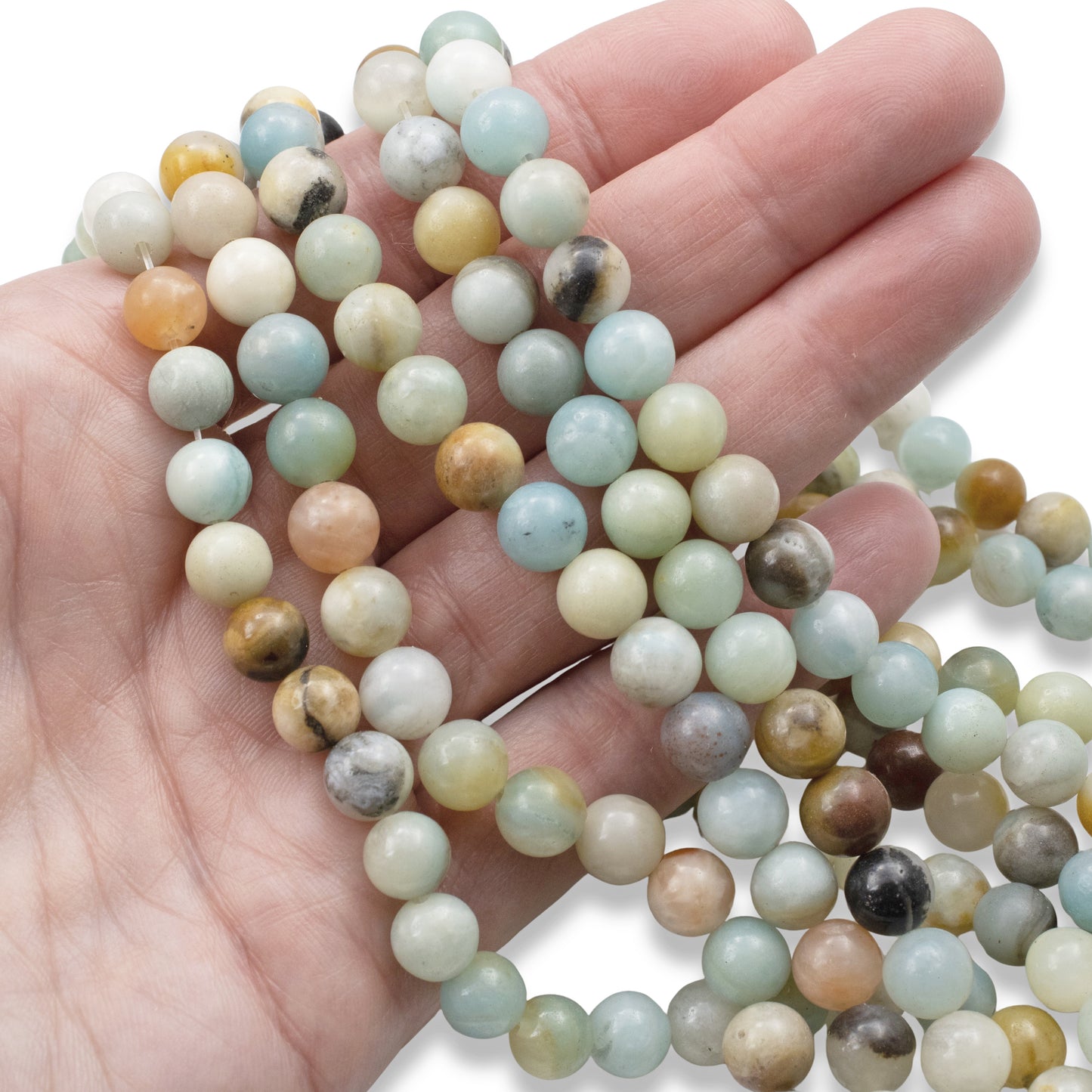 Brown Amazonite Beads: 8mm Round Multi-Color Gemstone Strand Natural Stone 48Pcs