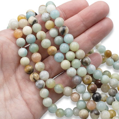 Brown Amazonite Beads: 8mm Round Multi-Color Gemstone Strand Natural Stone 48Pcs