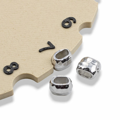 White Bronze Hammered Barrel Crimp Beads: Large Hole Leather Cord Spacers 10-Pack