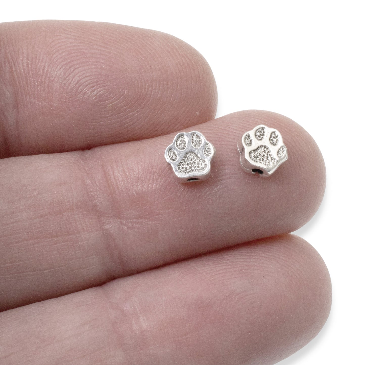 10 Silver Paw Print Beads, TierraCast Designed - Dog Pet-Themed Jewelry Crafting