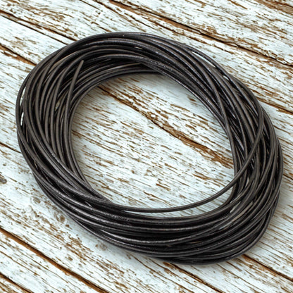 1.5mm Black Round Leather Cord 15 Feet, Genuine Cowhide Jewelry Making Supplies