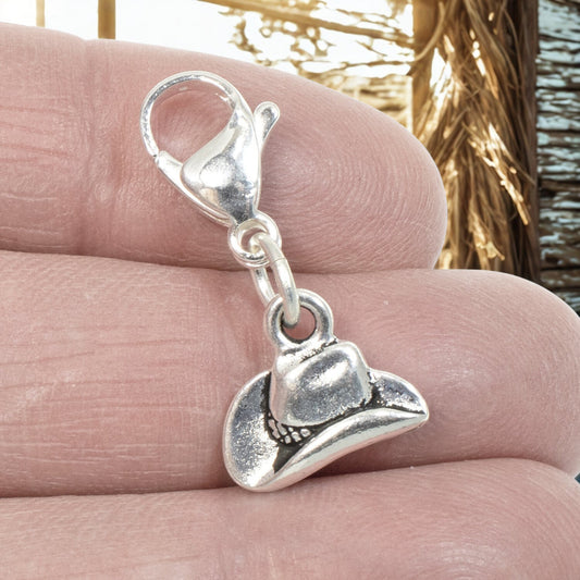 Silver Cowboy Hat Clip Charm Western Zipper Pull Planner Purse Lobster Clasp