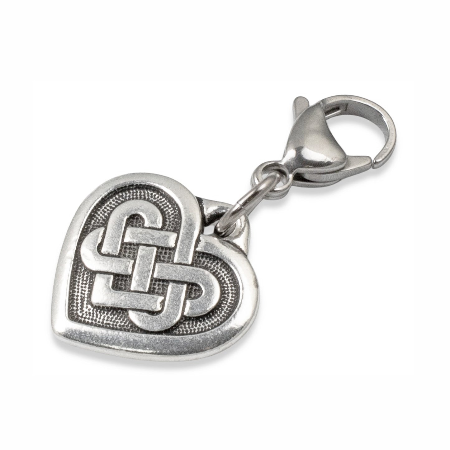 Silver Celtic Knot Heart Clip-on Charm, Elegant Bag, Journal, Jewelry Accessory