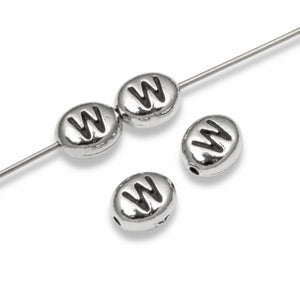 Silver "W" Alphabet Beads, Oval Letter For Personalized Jewelry 4/Pkg
