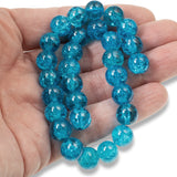 30 Aqua Blue 10mm Round Glass Crackle Beads, Perfect for Handmade Jewelry Crafts