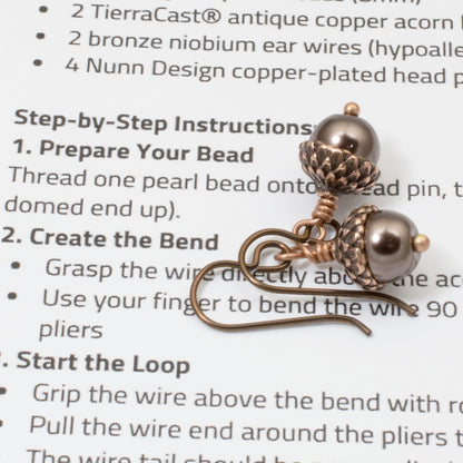 Brown Acorn DIY Earring Kit, Autumn Jewelry-Making, Hypoallergenic Niobium Hooks
