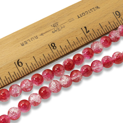 50 Red, Dark Pink & Clear 8mm Crackle Beads, Ombre Glass for DIY Jewelry Making