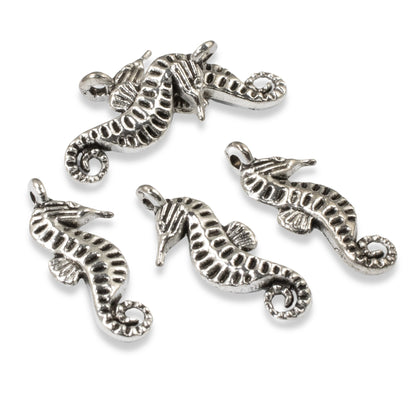 12 Silver Seahorse Charms -Versatile Seaside Pendants - Beach-Inspired Jewelry-Making and Crafts