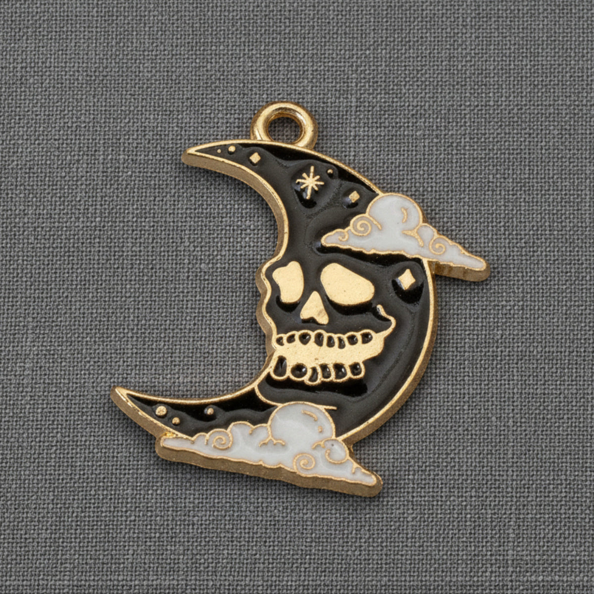 Skull Moon Charms 4-Pack, Gothic Black Gold Enamel Pendants Halloween Jewelry