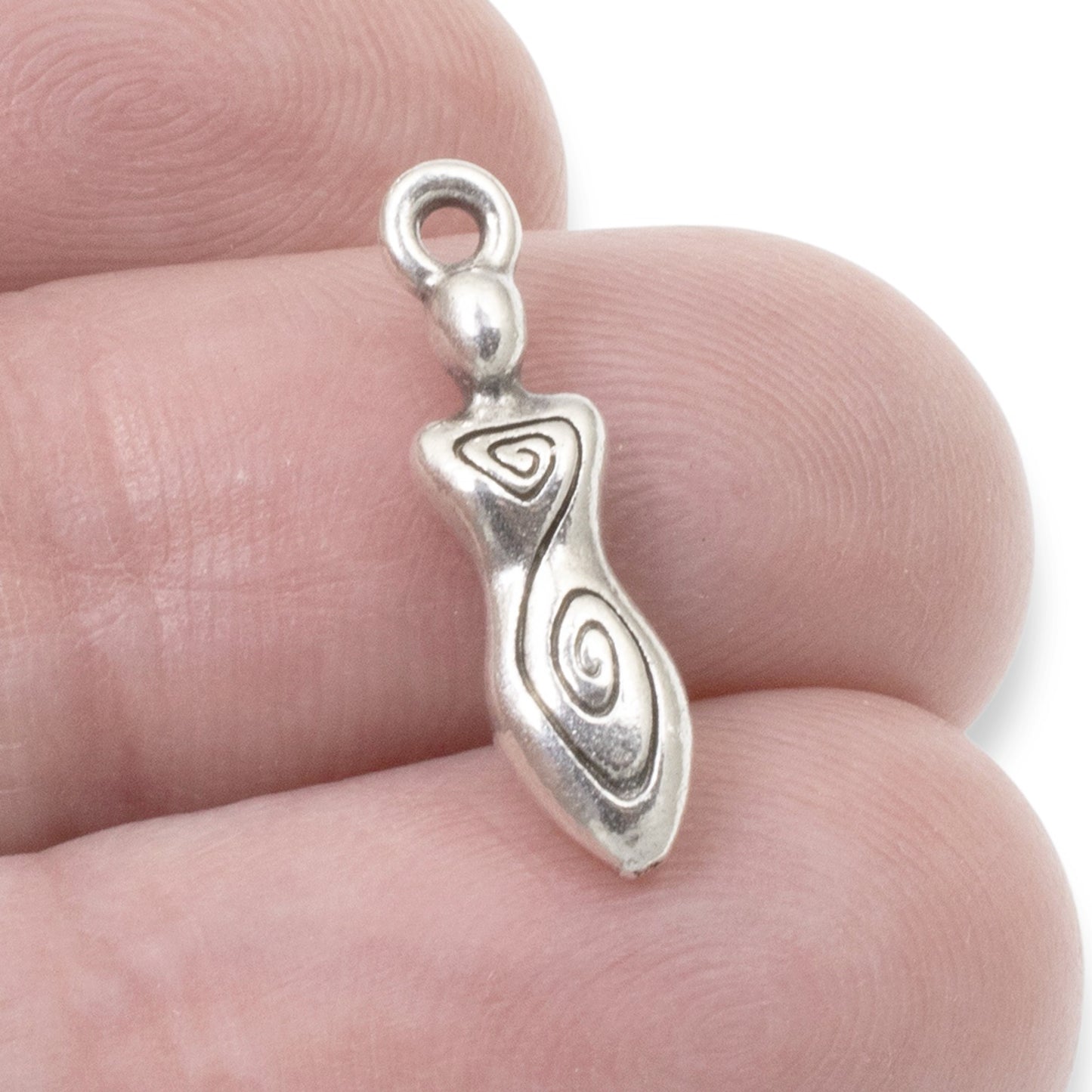 4 Silver Spiral Goddess Charms, Elegant Mother Earth Fertility Pendant