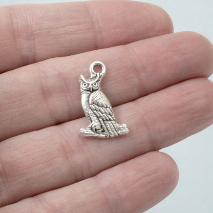 Owl Charms: 4-Pack Antique Silver Nature Pendants, Wildlife Jewelry Making Supplies, Woodland Bird Animal Charms