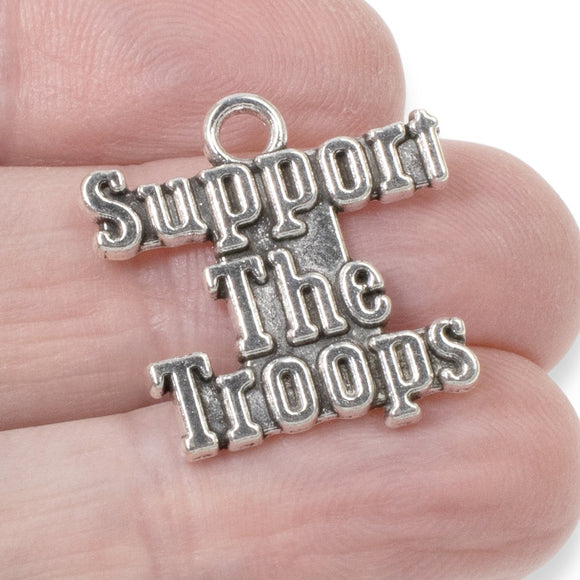 10 Silver Support The Troops Charms, Metal Pendants for Military Family Gifts