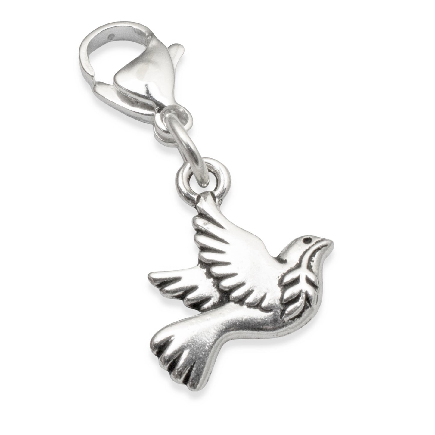 Silver Peace Dove Clip-On Charm, Zipper Pull, Purse Journal Bag Accessory, Christmas Gift, Meaningful Symbol, Stocking Stuffer