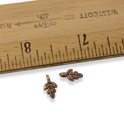 5 Petite Antique Copper Oak Leaf Charms - Detailed & Large Hole for Leather Cord