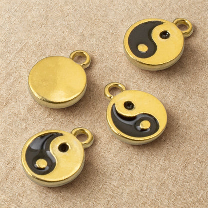 Yin Yang Charm, 4-Pack Mini Gold Black Enamel Balance Symbols, Spiritual Jewelry