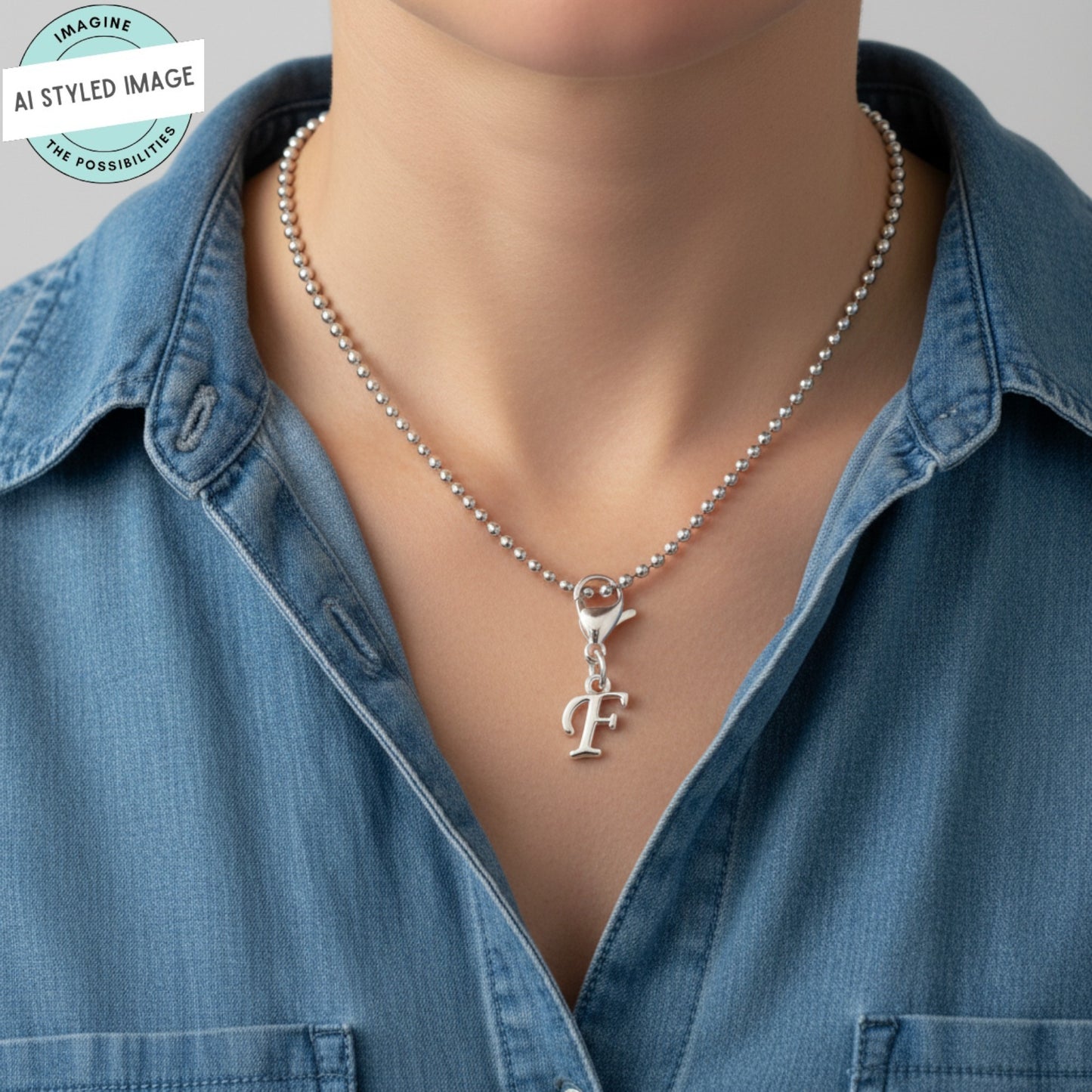Silver Cursive Letter F Clip On Charm: Script Initial Dangle Lobster Clasp Personalized Journal Bracelet